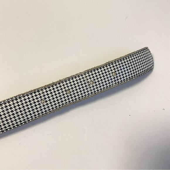 Vintage Houndstooth Belt Leather Gold Buckle Mini Print Statement Womens Medium - Picture 5 of 10